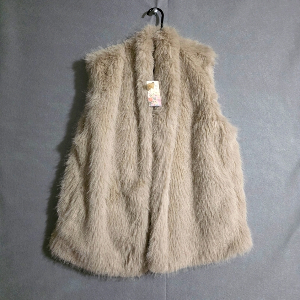 NWT Johnny Was Womens Topper Faux Fur Vest W/Pockets W43723-E Size XL